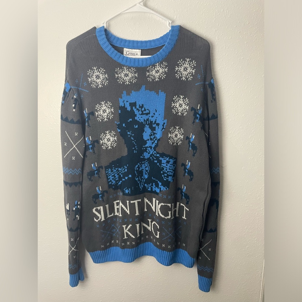 Game of Thrones Christmas Silent Night King Sweater - Gray and Blue